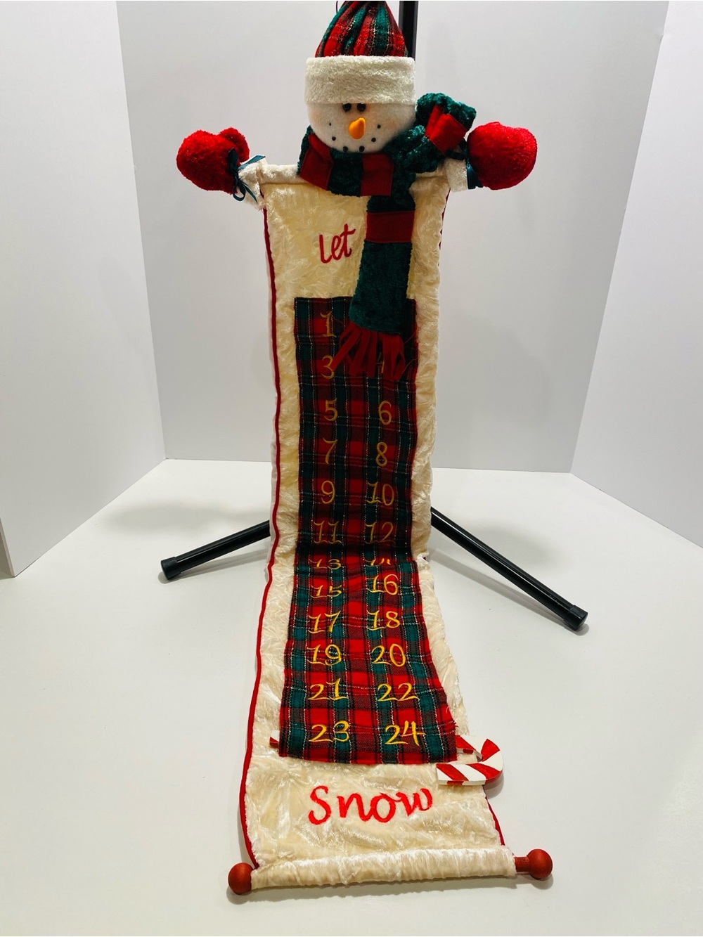 Festive Snowman Advent Calendar Holiday Hanging - Red, Green, Cream